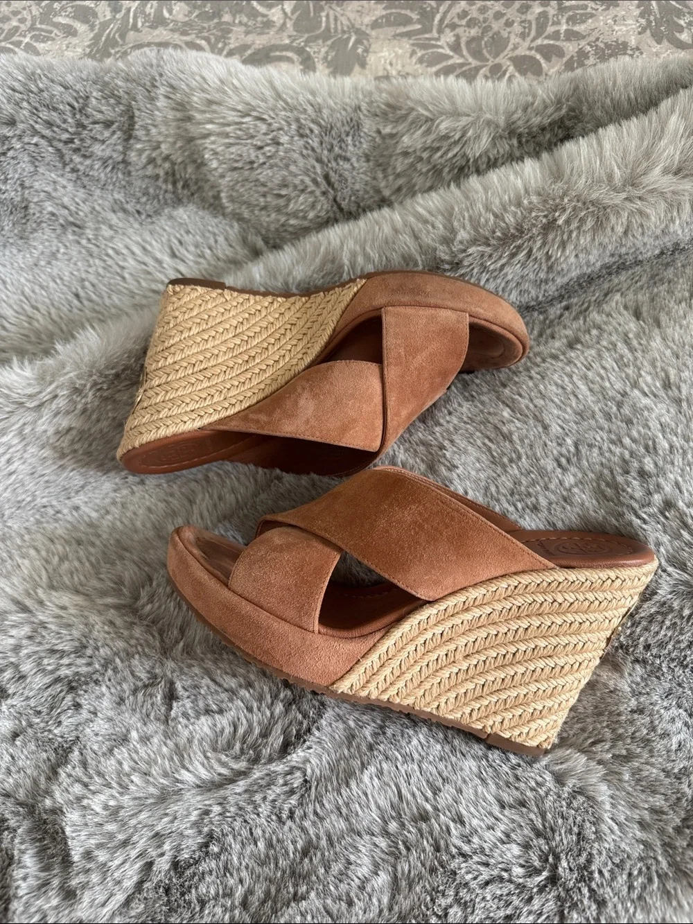 Tory Burch Women’s Tan Suede Espadrille Wedge Sandals - Tory Burch “Bailey”Wedge